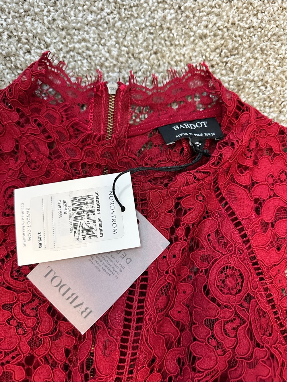 Bardot Red Lace Midi Dress - Picture 3 of 12